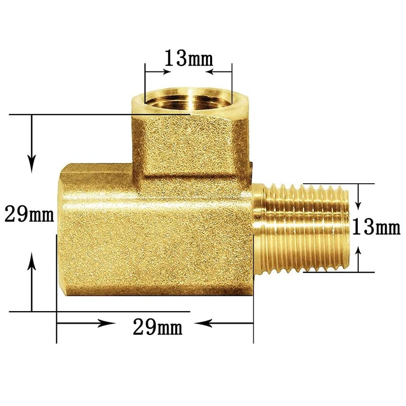 Joywayus Brass Pipe Fitting Barstock Street Tee T 3 way NPT 1/4" Female Ã— 1/4" Female Ã— 1/4" Male Adapter - Image 3